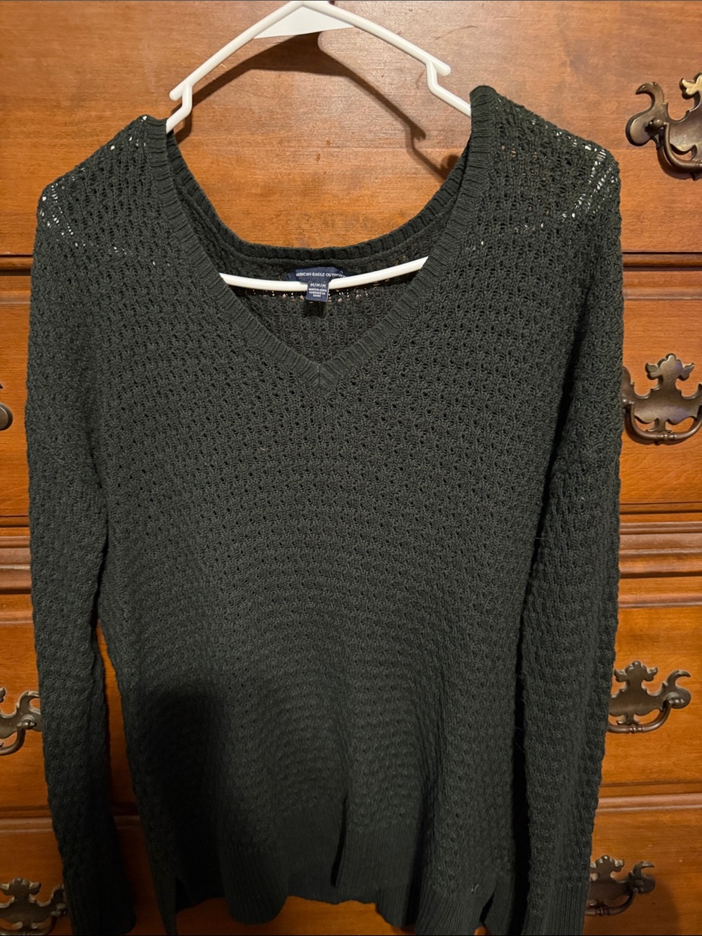 American Eagle Outfitters Black V-Neck Open-Weave Sweater